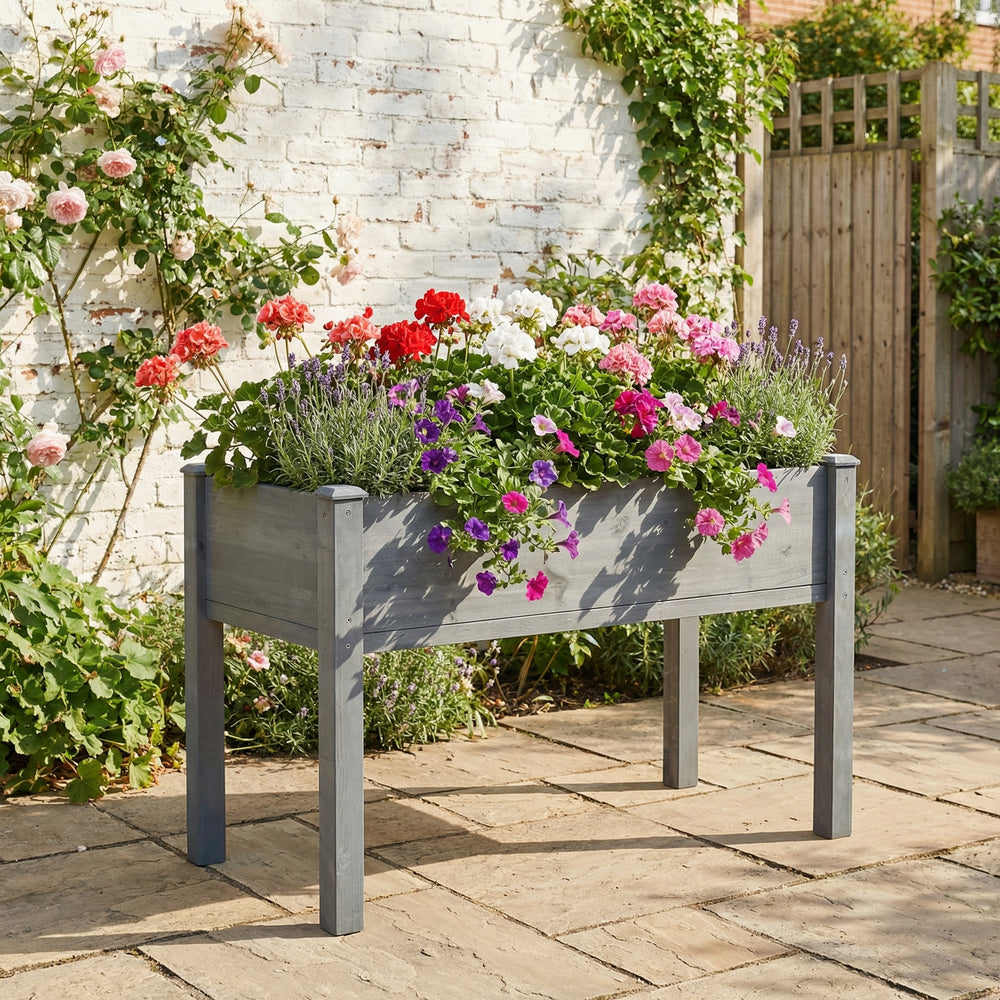 Elevated Wooden Garden Bed 48x24x30 inch with Legs, Premium Gray Solid Wood Planter Box for Outdoor Plants Flowers Fruits Vegetables Herbs Media 8