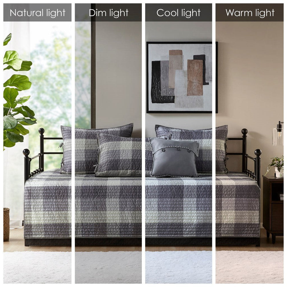 6 Piece Reversible Plaid Daybed Cover Set Grey Daybed Media 4