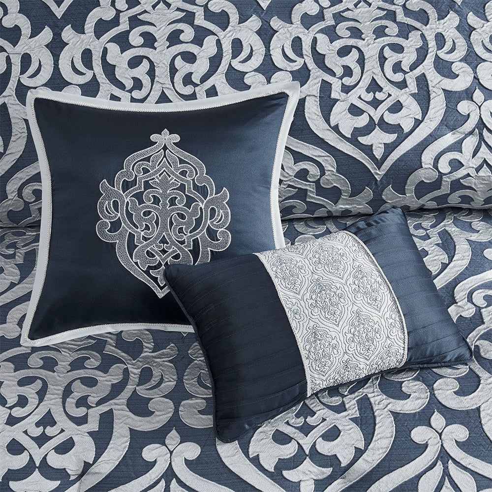 8 Piece Jacquard Comforter Set Navy/Silver King Media 10