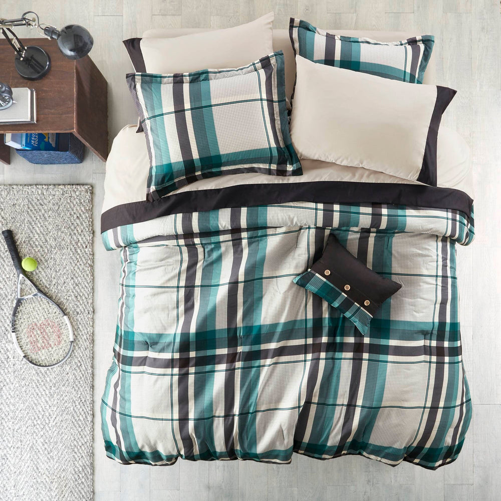 9 PCS Full Plaid Comforter Set with Bed Sheets Teal/Black Media 12