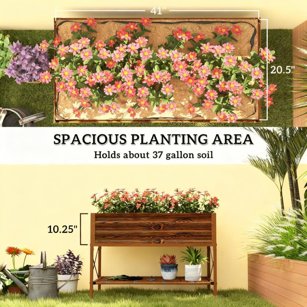 Gardening Bed,Metal Planter Box,Galvanized Raised Garden Bed,with Legs,Storage Shelf and Bed Liner Media 5