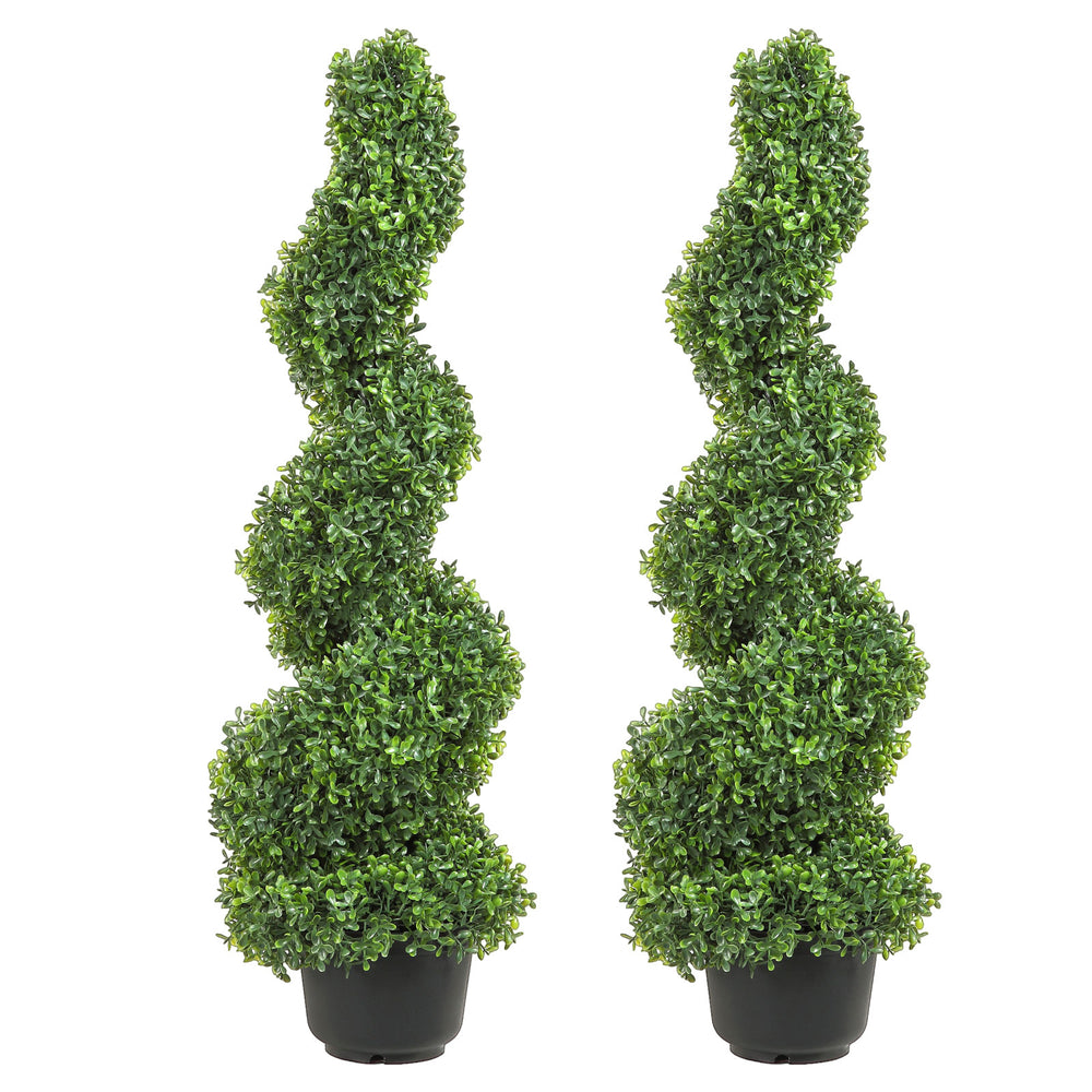 2 pcs. Artificial Boxwood Tower Topiary Spiral Artificial Plant 91cm high Decorative Plant Green Plastic PE Iron Topiary Plants incl. 10 pcs. Replacement Leaves Media 2
