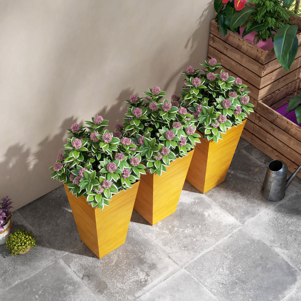 Outsunny 28' Tall Outdoor Planters Set of 3 with Drainage Holes Faux Wood Plastic Flower Pots for Garden Patio Tan Media 7