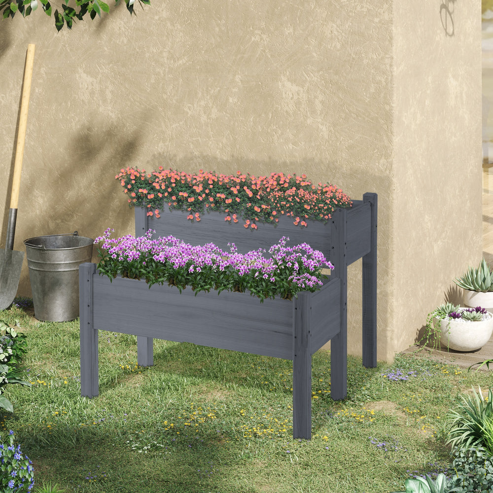 Outsunny 34'x34'x28' Raised Garden Bed, 2-Tier Elevated Wood Planter Box for Backyard, Patio to Grow Vegetables, Herbs, and Flowers, Gray Media 9
