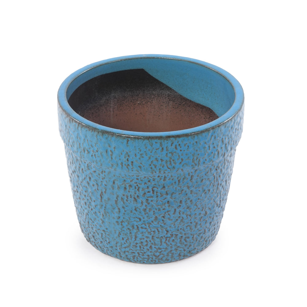 Handmade Ceramic Planter Set of 3, 15/12/9 Inch Diameter, Blue Textured Pattern, for Succulents & Indoor Plants, Windowsill & Bookshelf Use, Breathable Clay Media 9