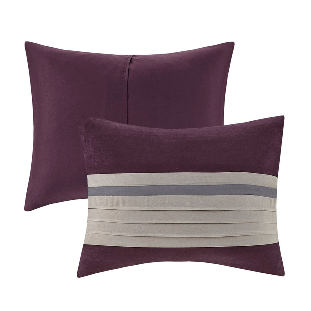 7 PC Pieced Faux Suede Comforter Set Purple Cal King Media 3