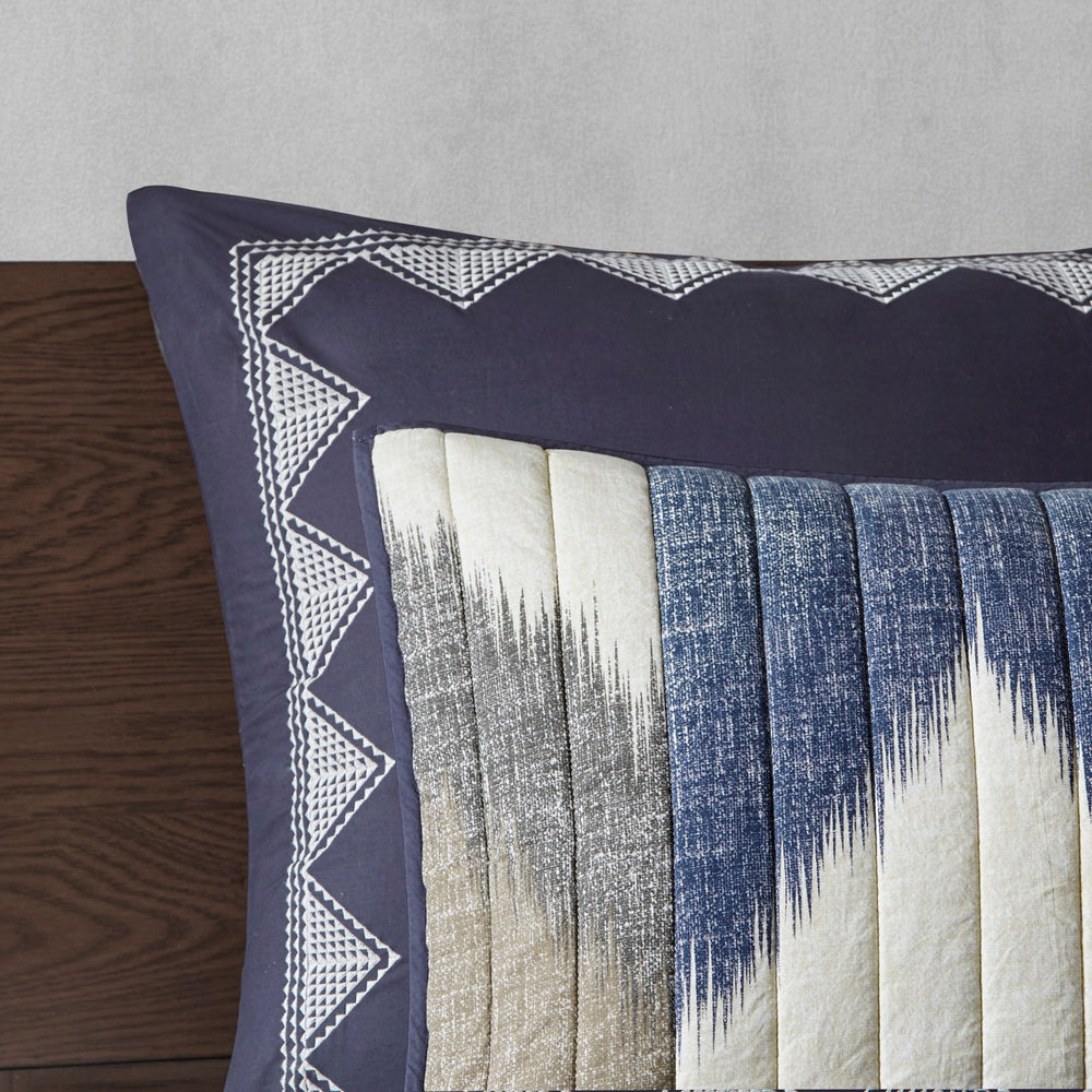 3 Piece Printed Cotton Quilt Set Navy Full/Queen Media 9