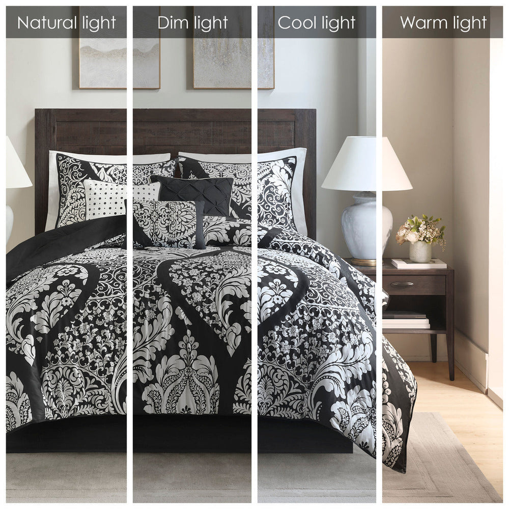7 Piece Cotton Printed Comforter Set Black Queen Media 14