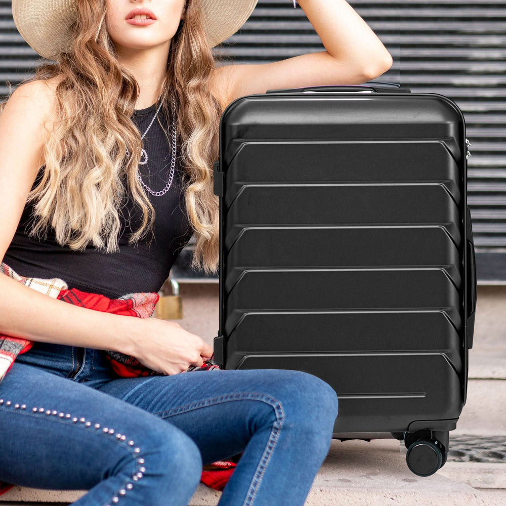 ABS Luggage Set 20 24 28 Inch Spinner Wheels Black Durable 3-Piece & Combination Lock Media 12
