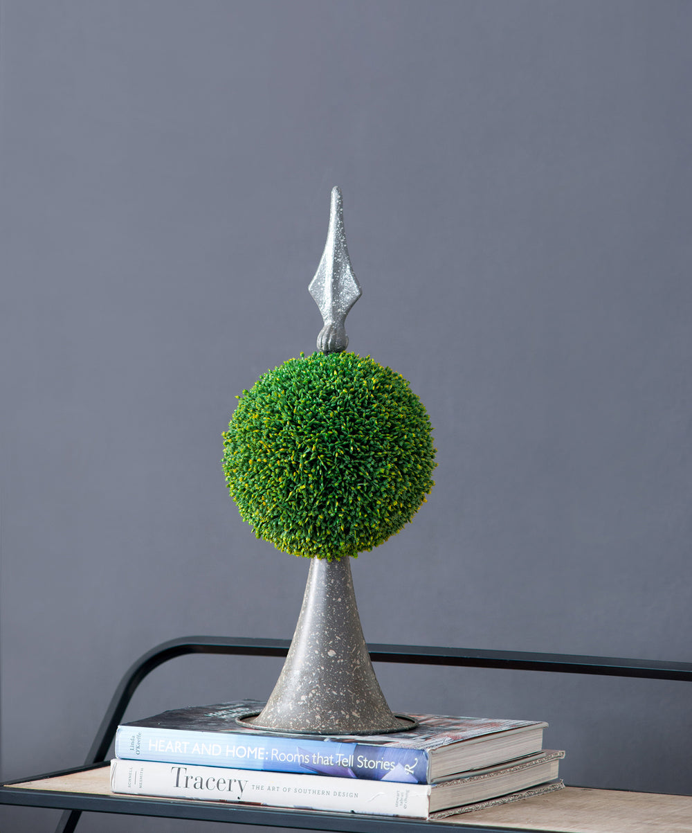 7x7x17' Faux Boxwood Topiary Sphere on Metal Spire Media 12