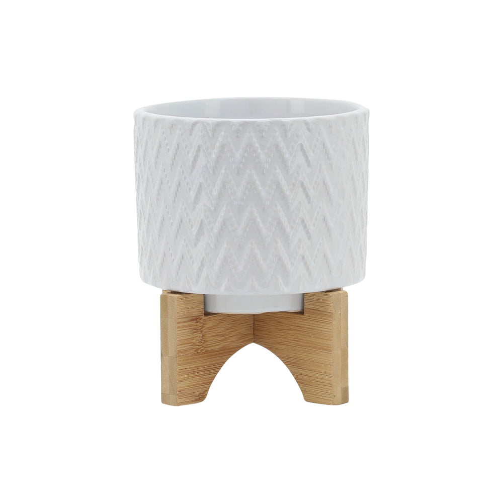 5' CHEVRON PLANTER W/ STAND, WHITE Media 2
