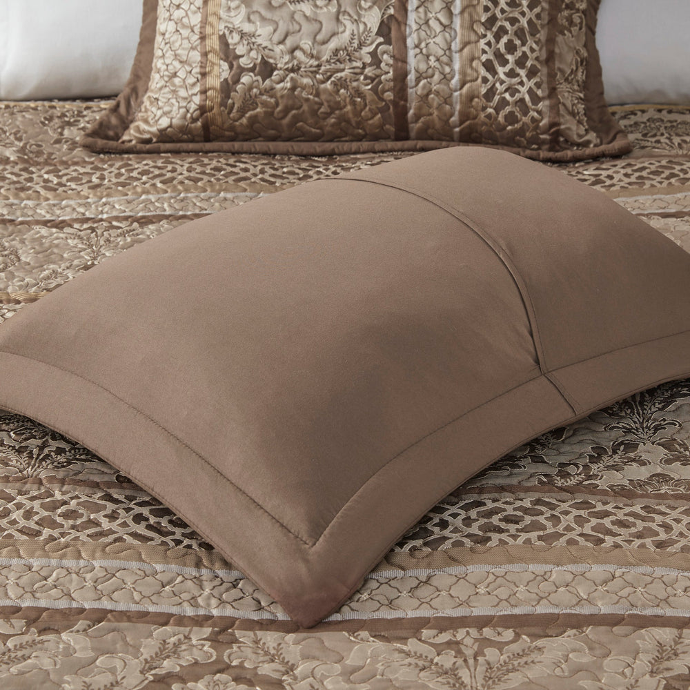 5 Piece Reversible Jacquard Bedspread Set Brown/Gold King Media 8