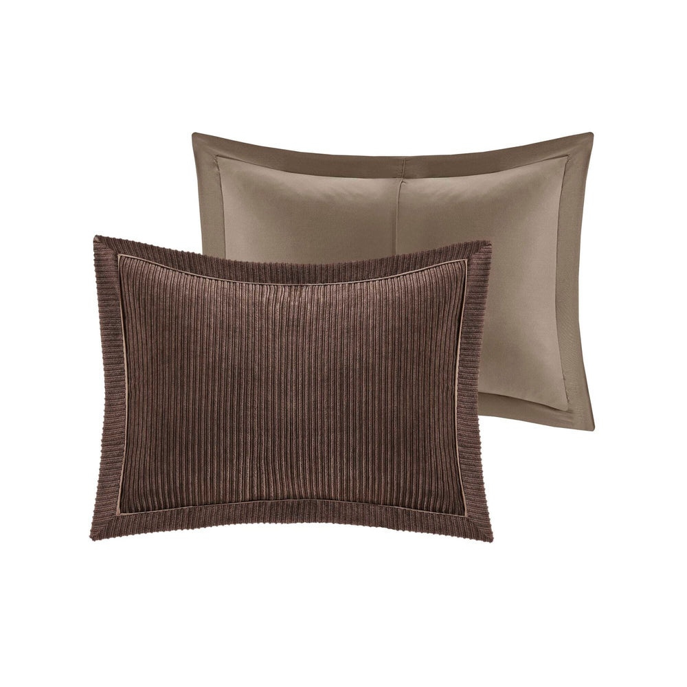 7 Piece Micro Corduroy Comforter Set Brown King Media 9