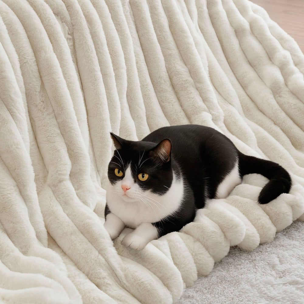 3-Piece Full/Queen  soft Faux Fur Ribbed Comforter Set,Ivory Media 16