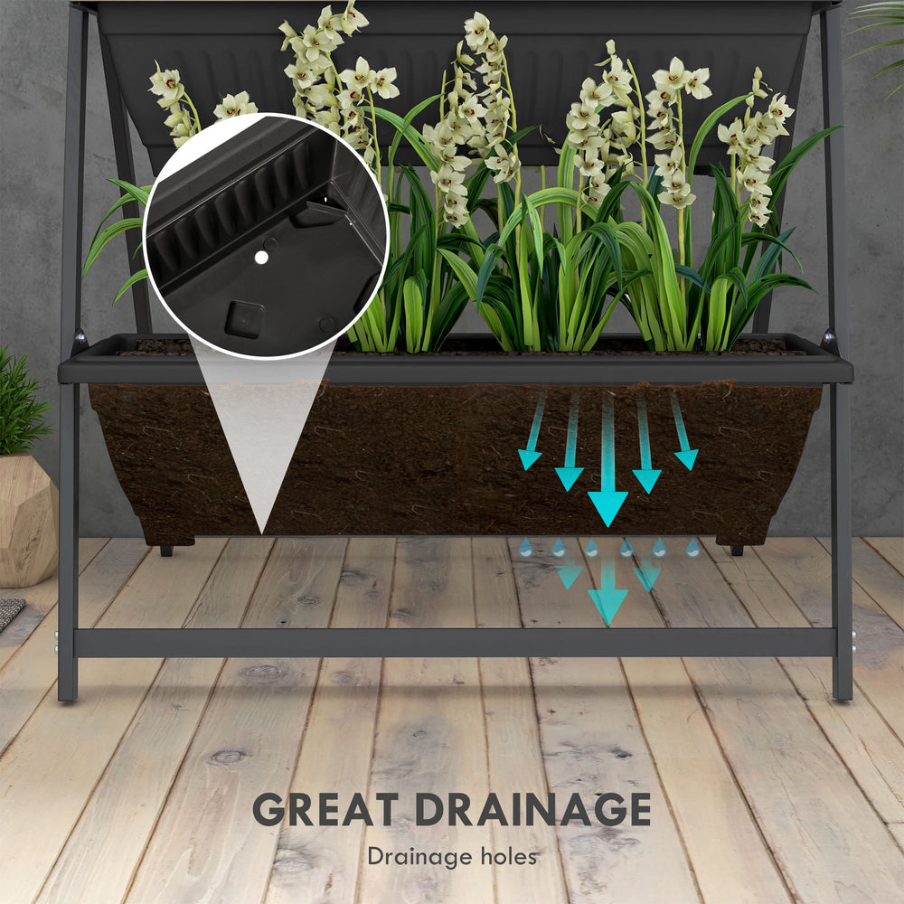 Outsunny Raised Garden Bed, 4 Tier Vertical Garden Planter Set, 4 Outdoor Planter Boxes with Stand, Self Draining Design Elevated Garden for Vegetable, Flowers & Herbs, Black Media 6
