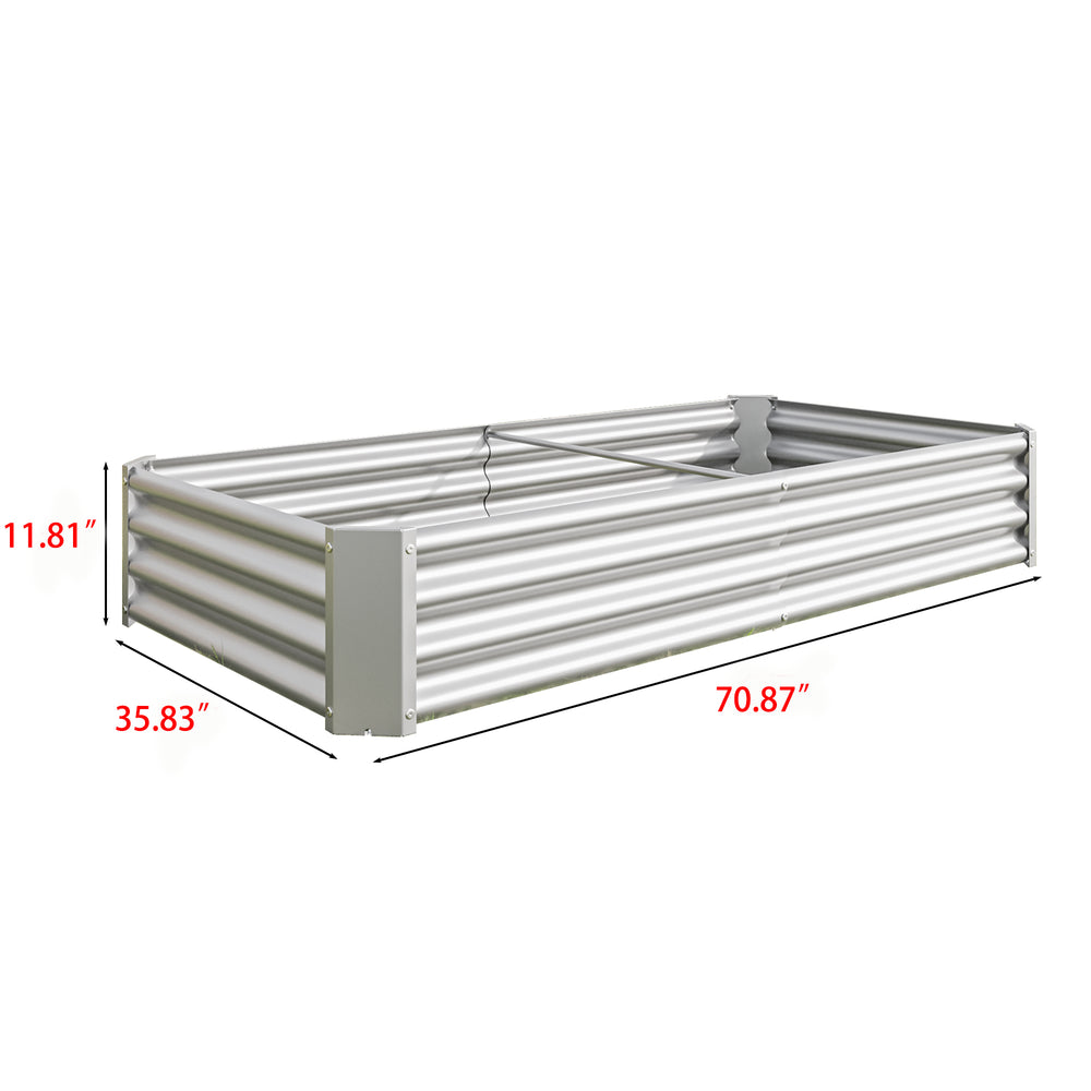 2PCS Silver 6×3×1ft Metal Raised Rectangle Garden Planter Beds Media 18