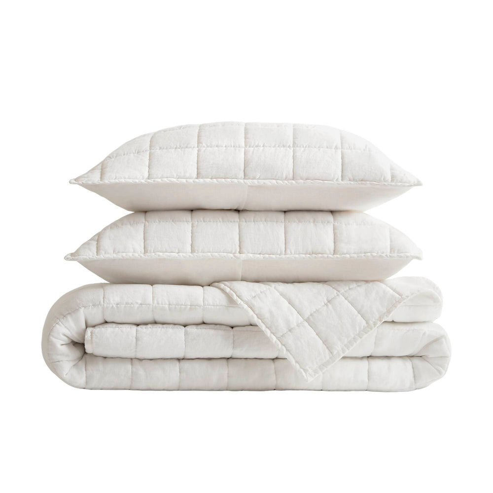 3-Piece King/Cal King Linen Garment Washed Quilt Set,White Media 11