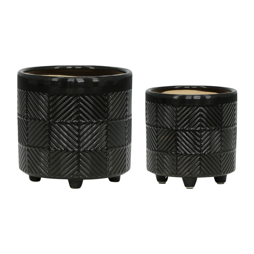 S/2 6/8' TEXTURED PLANTERS, SHINY BLACK Media 1