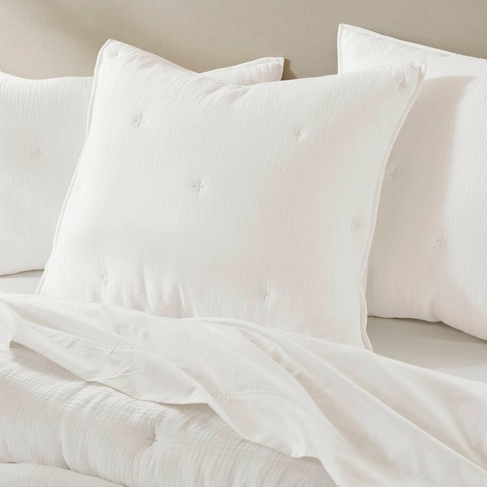 3-Piece Full/Queen Cotton  Embroidered Quilt Set,White Media 8