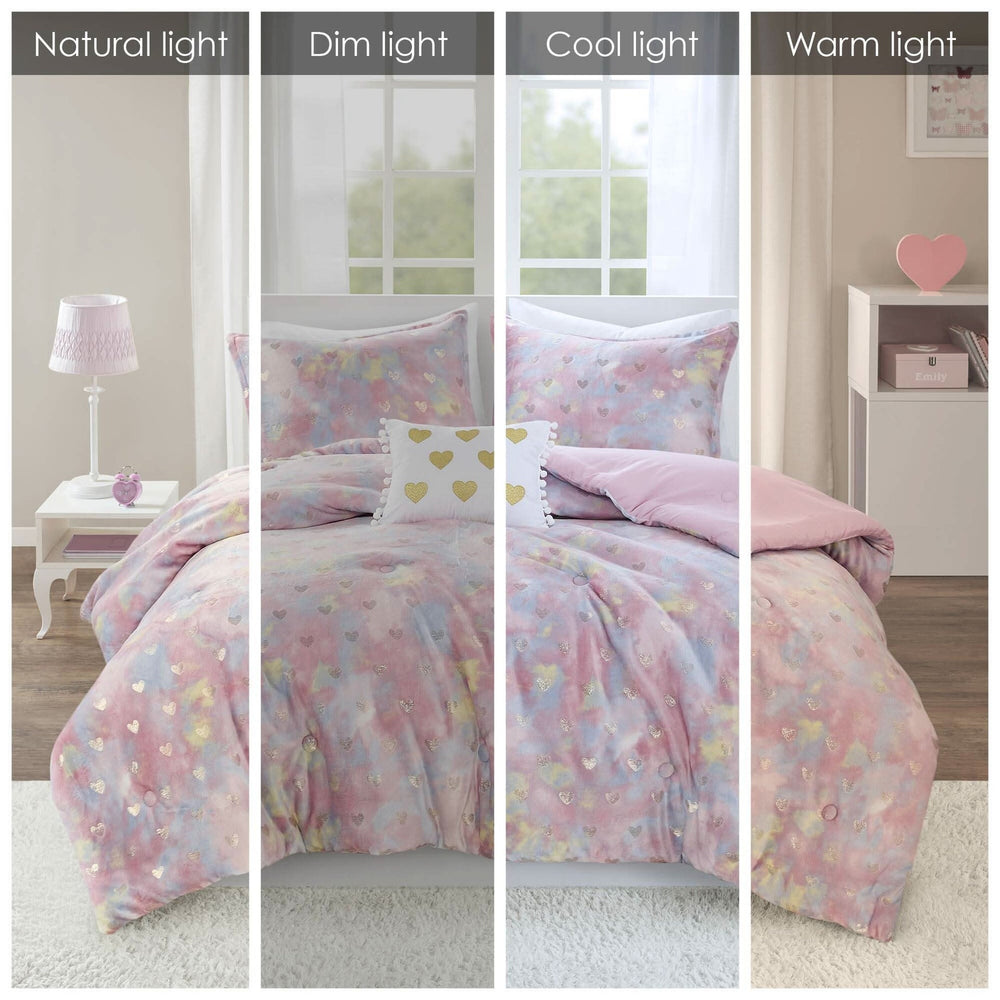 Metallic Printed Plush Comforter Set Polyester Throw Pillow Twin XL Media 8