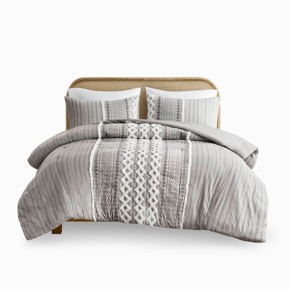 Cotton Printed Comforter Set with Chenille Gray King/Cal King Media 17