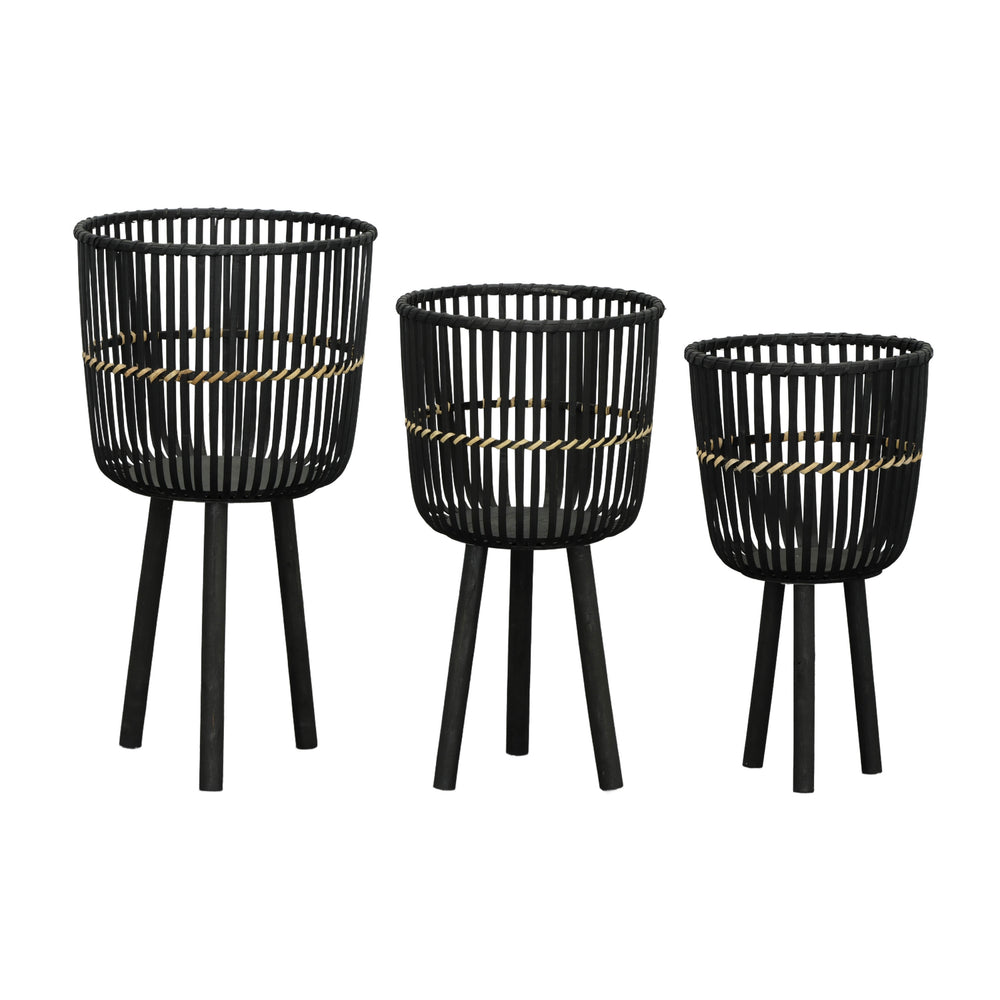 S/3 BAMBOO FOOTED PLANTERS 11/13/15', BLACK Media 2