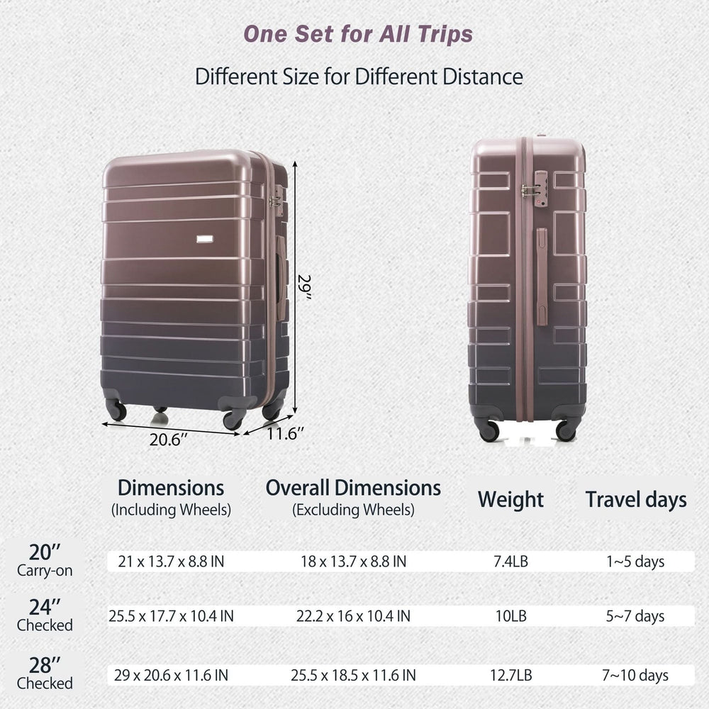Luggage Set ABS Hardside Lightweight Golden 20 24 28 Inches Spinner Wheels TSA Lock Media 6