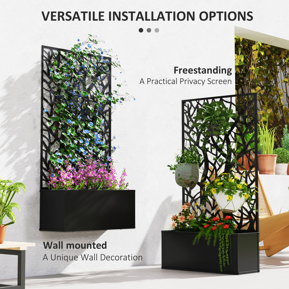 Outsunny Metal Raised Garden Bed with Trellis, Freestanding or Wall Mounted Raised Flower Bed with Privacy Panel for Garden, Patio, Balcony Media 6