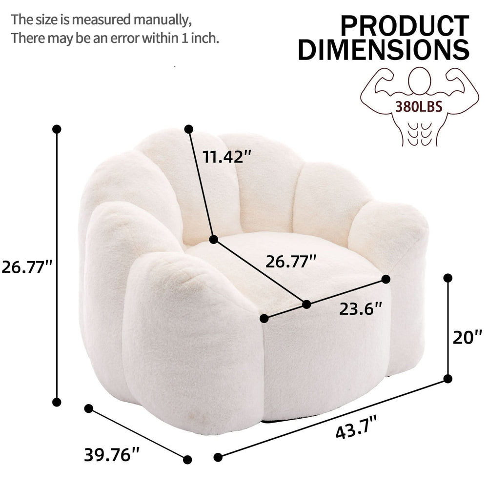 Bean Bag Sofa Faux Fur Lotus Style Ivory White 43.7 Inch No Assembly Media 3