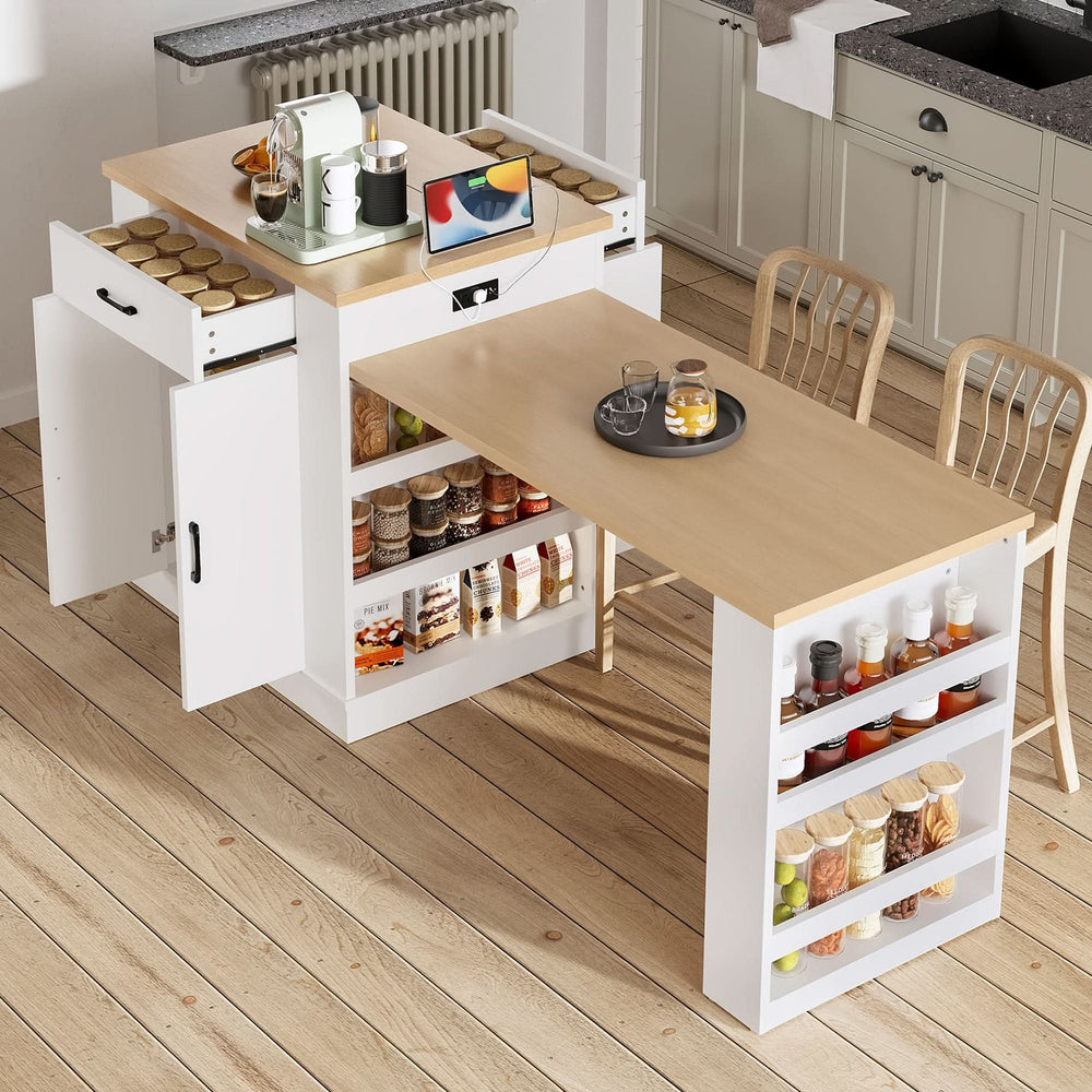 Extendable Island Console & Particle Board White Finish & Multi-Functional Storage Media 2
