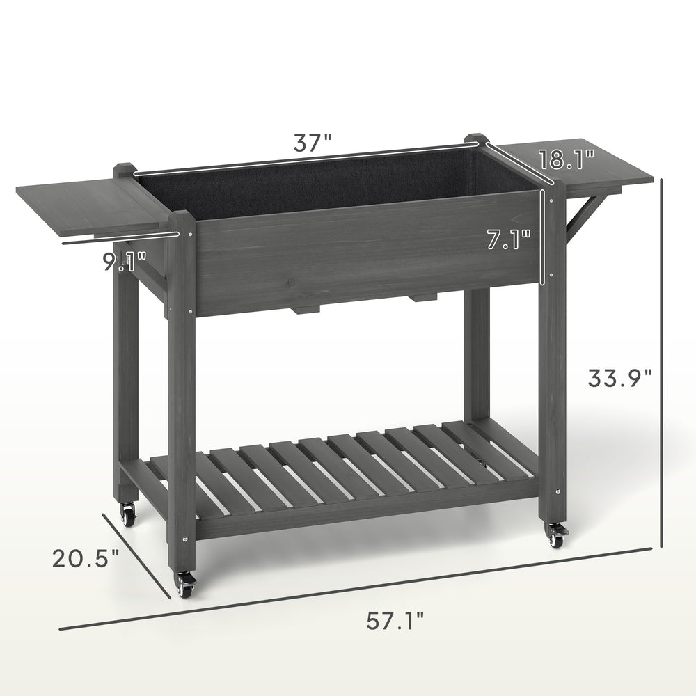 Elevated Garden Bed,Wood Raised Planter Box,with Lockable Wheels,Side Tables,Bottom Shelf,Drain Holes Media 3