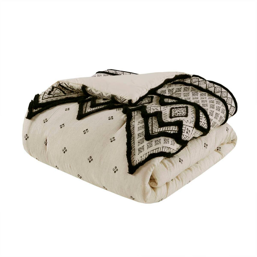 3 Piece Cotton and Flax Linen Blend Comforter Set Natural Full/Queen Media 4