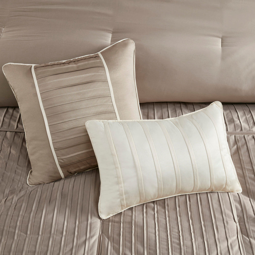 7 Piece Polyester Charmeuse Comforter Set Taupe King Media 2