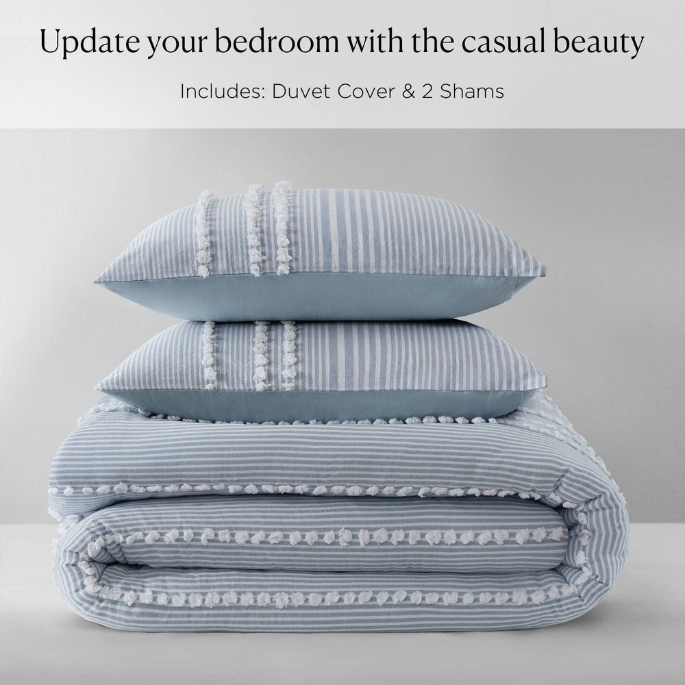 3- Piece Full/Queen Cotton Yarn Dyed Duvet Cover Set Media 3