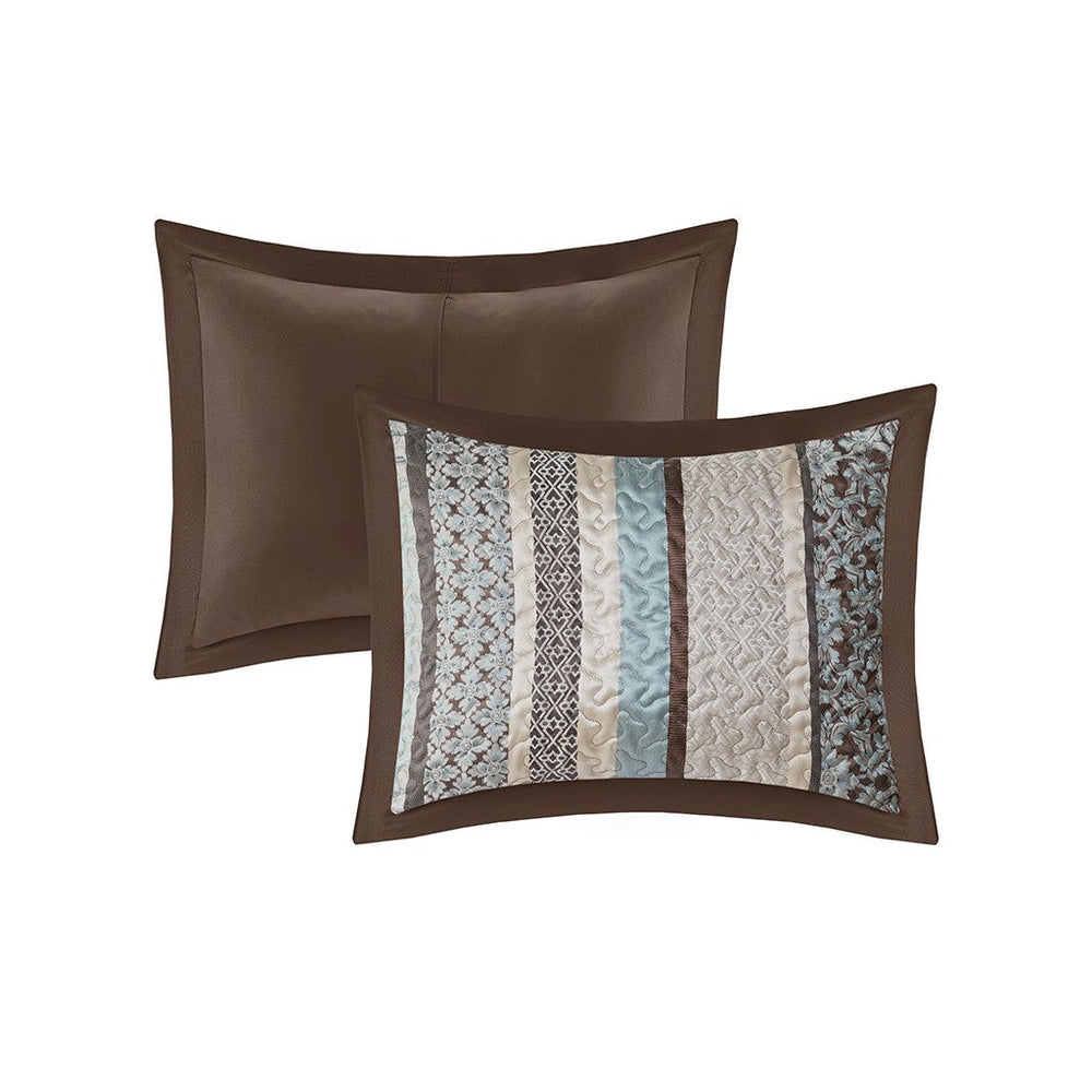 5 Piece Reversible Jacquard Bedspread Set Blue Queen Media 13
