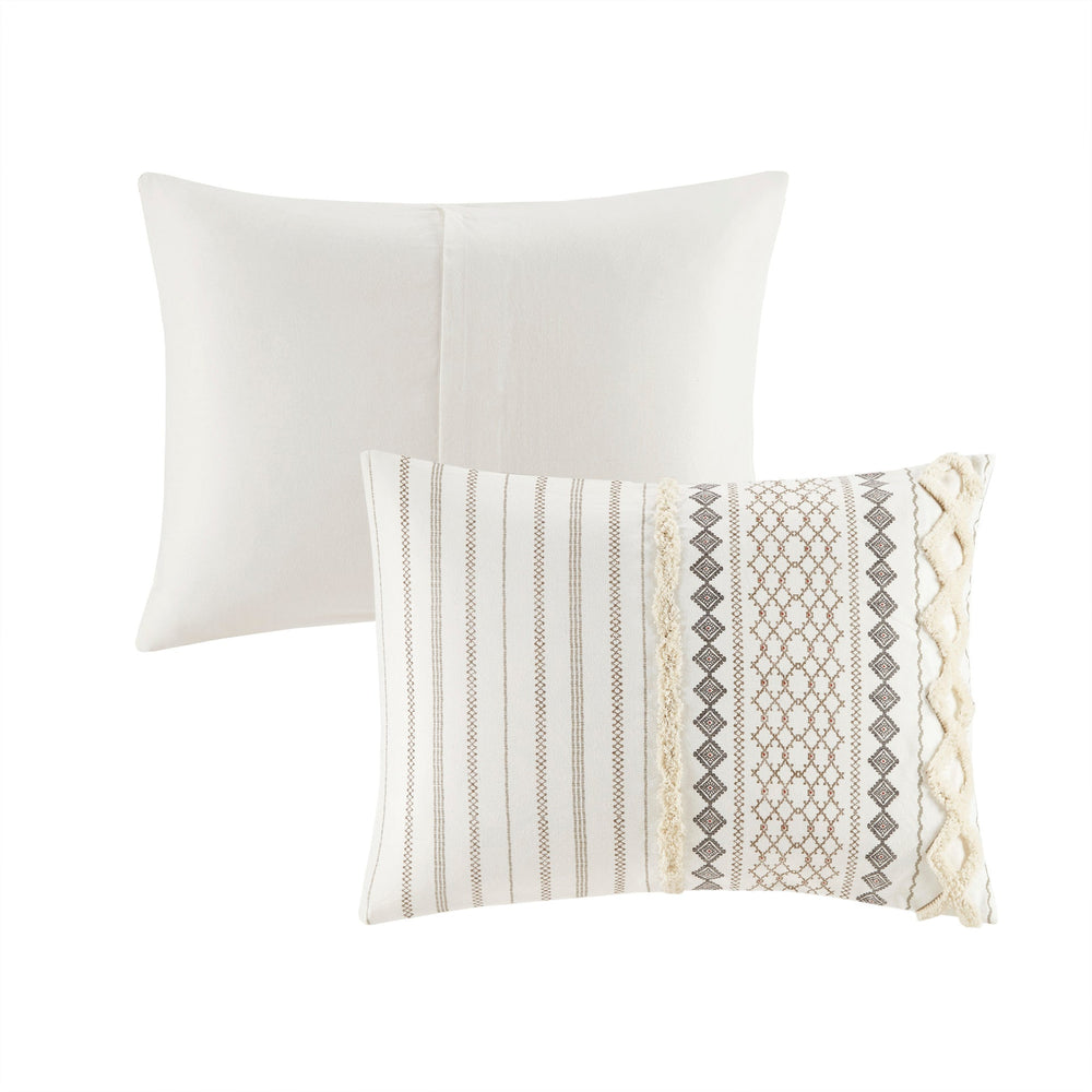 Cotton Printed Comforter Set with Chenille Ivory Full/Queen Media 8