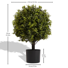 UV Protection Artificial Ball Topiary Tree Decoration in Pot 55cm Green Plastic Set of 2 perspective