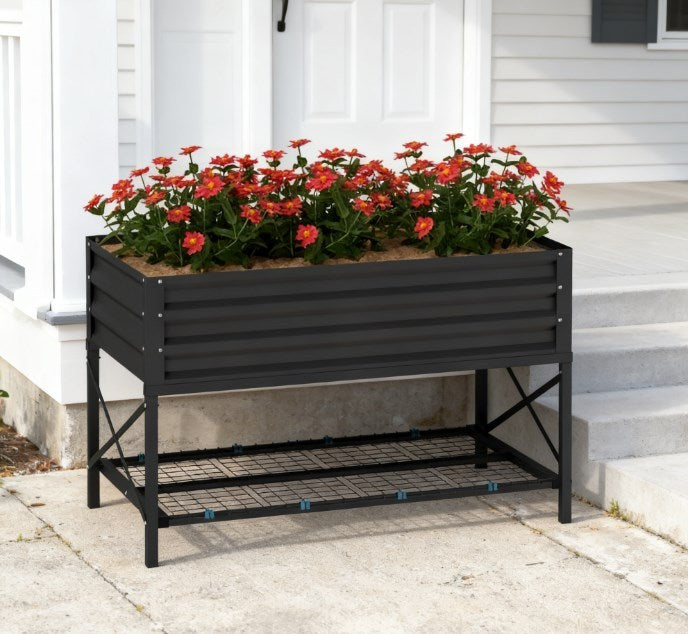 Metal Planter Box,Galvanized Raised Garden Bed,with Legs,Storage Shelf and Bed Liner Media 7