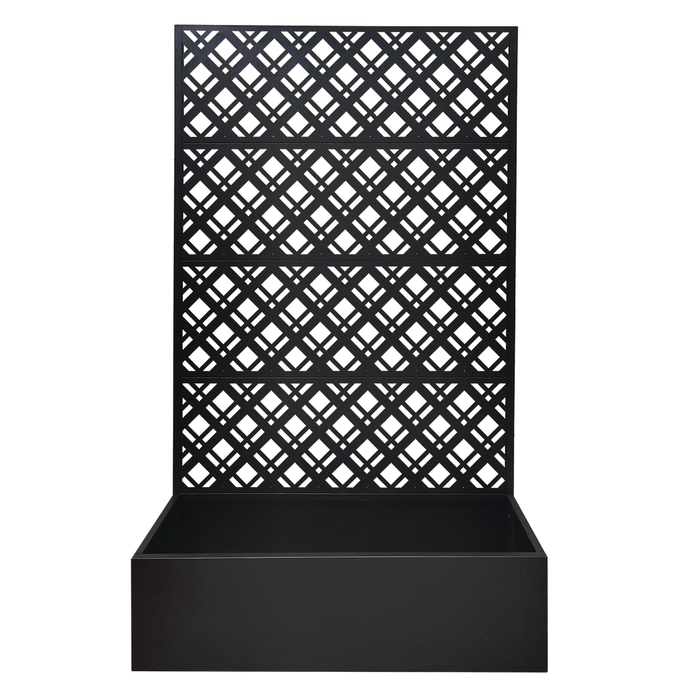 Rhombus Black Metal Planter Raised Garden Bed with Trellis 70.9in H x 43.3in W x 15.8in D for Climbing Plants Flowers Vegetables, Galvanized Iron with Drainage Holes Media 1