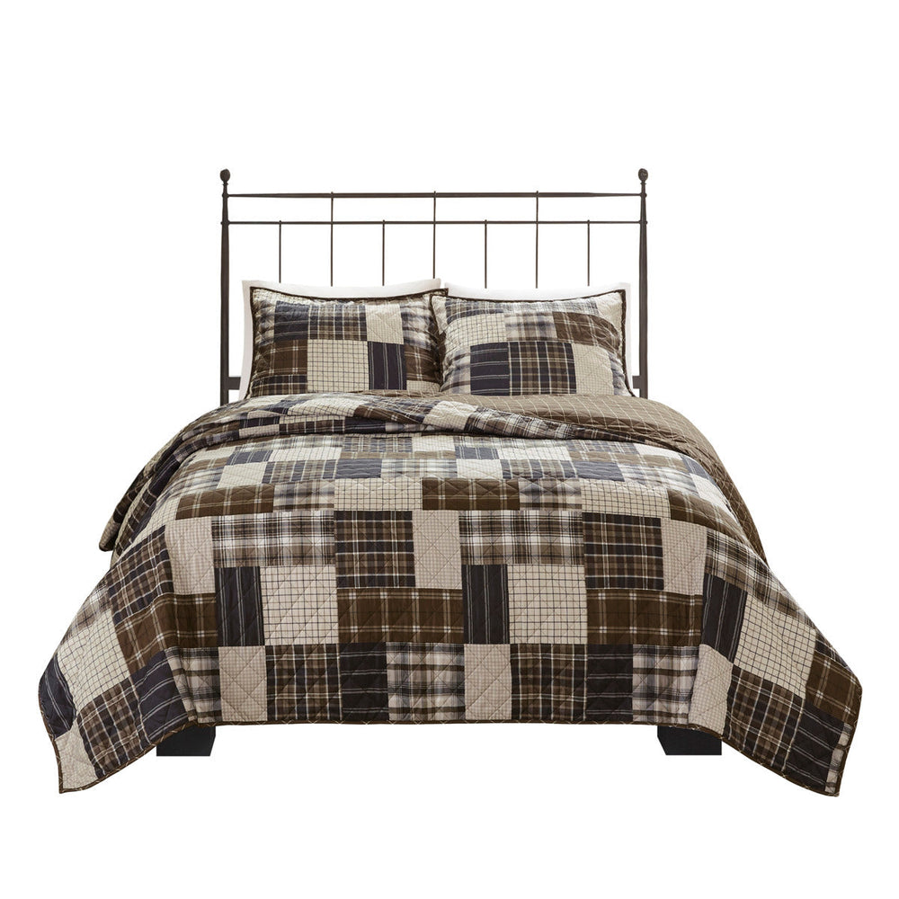 3 Piece Reversible Printed Quilt Set Black/Brown Full/Queen Media 9