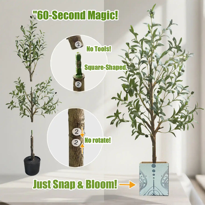 Artificial Olive Tree with Water Droplets: 4ft Potted Realistic Fake Plant Trees with Fruits for Indoor Home Room Office Balcony Decor