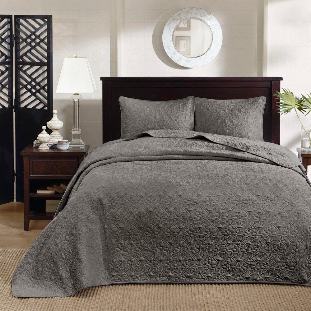 Reversible Bedspread Set Dark Grey Queen Media 5