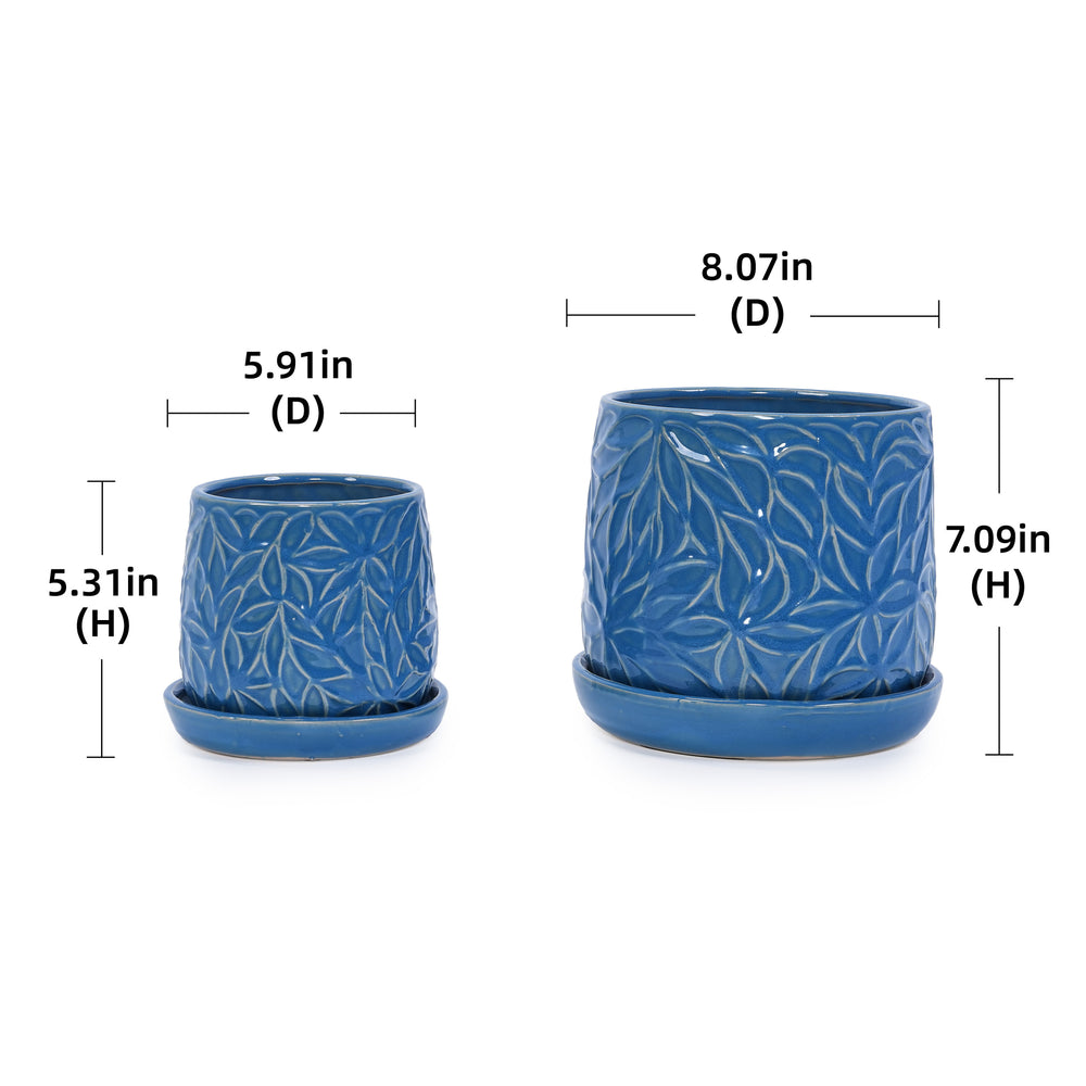 Set of 2 Ceramic Flowerpot, 7' Modern Planter for Patio, Garden, Windowsill - Navy Blue Media 3