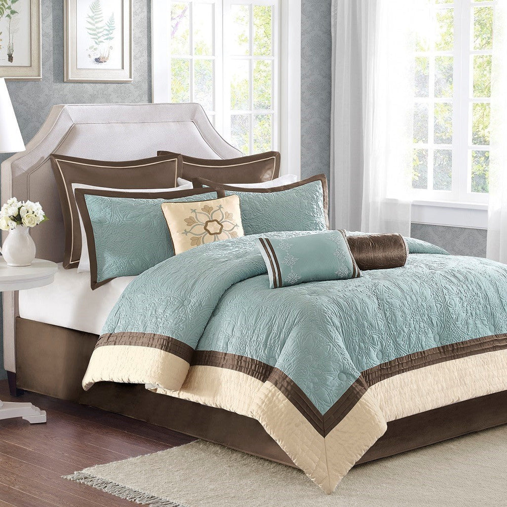 9 Piece Charmeuse Comforter Set Blue Queen Media 1