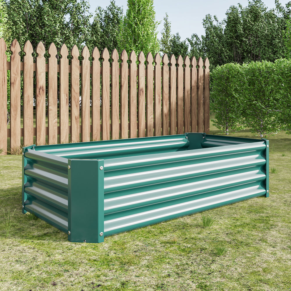 2PCS Green 4×2×1ft Metal Raised Garden Bed, Rectangle Raised Planter for Flowers Plants, Vegetables Herb Media 10