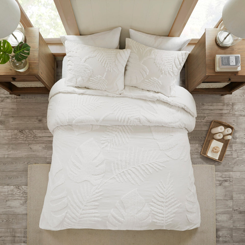 Full/Queen 3 Piece Tufted Cotton Chenille Palm Duvet Cover Set Media 2
