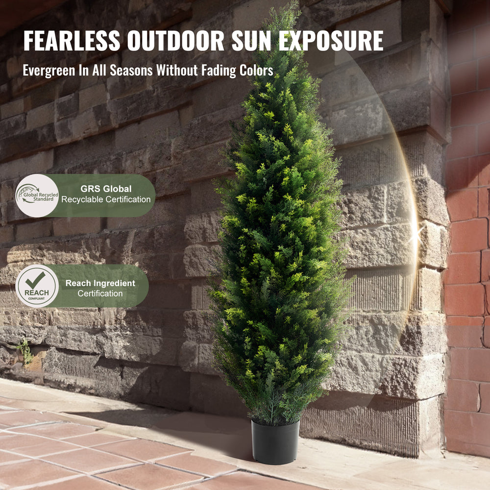 2 Pack 5' Artificial Cedar Topiary Tree Faux Plant UV Decor In/Outdoor Media 6