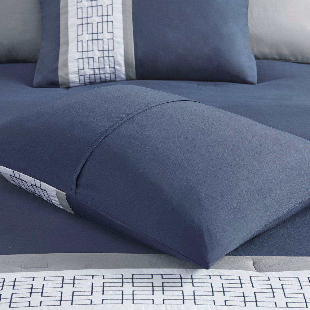 8 Piece Embroidered Comforter Set Navy Queen Media 10