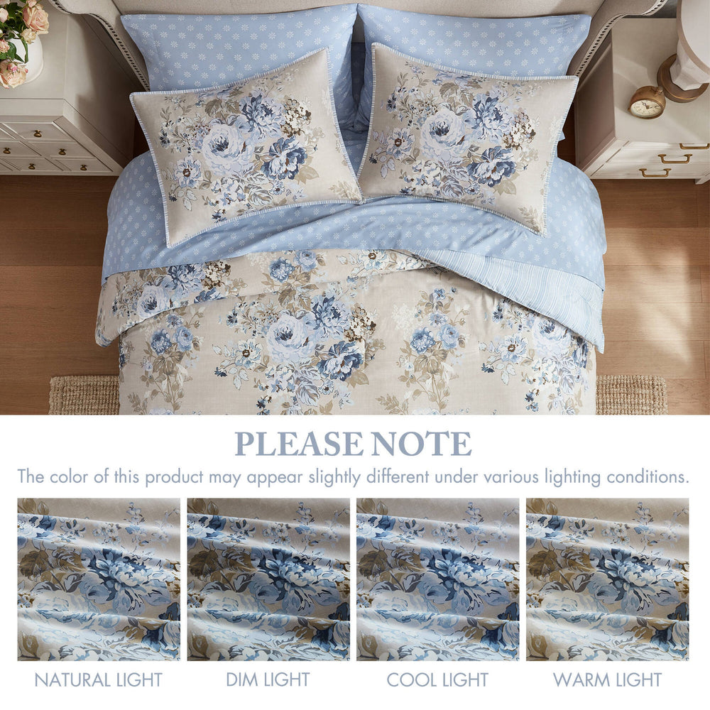 5-Piece Twin 5 Piece Vin -inspired Collection floral print,Beige/Blue Media 8