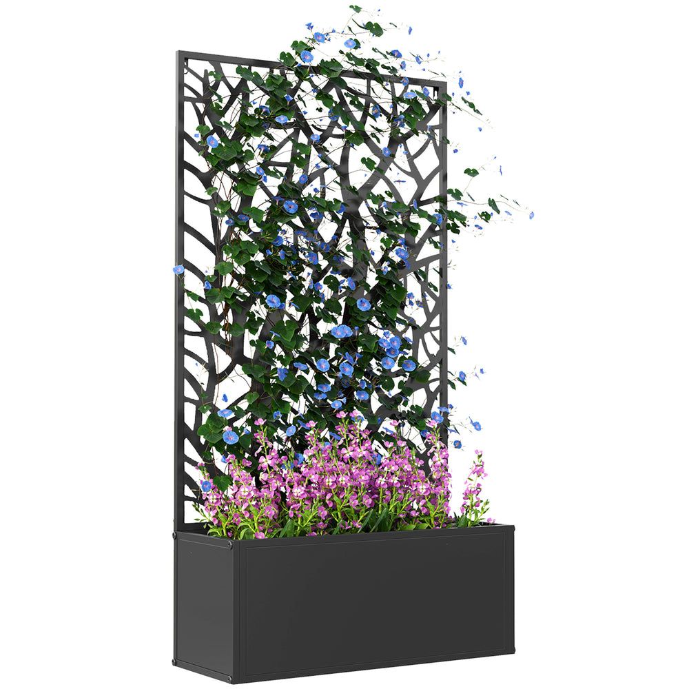 Outsunny Metal Raised Garden Bed with Trellis, Freestanding or Wall Mounted Raised Flower Bed with Privacy Panel for Garden, Patio, Balcony Media 1